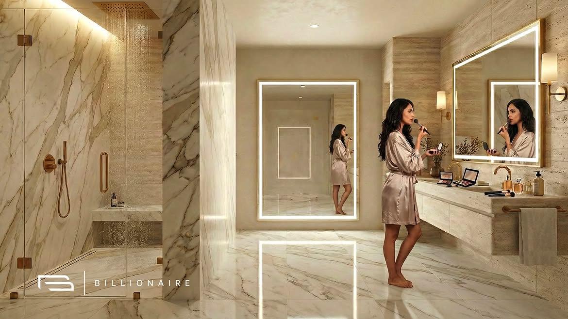 Marble dressing room and rain shower suite